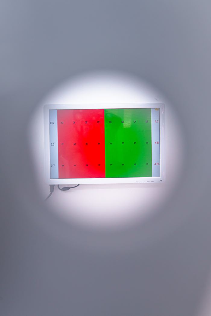 Prueba duocromo rojo-verde en pantalla
